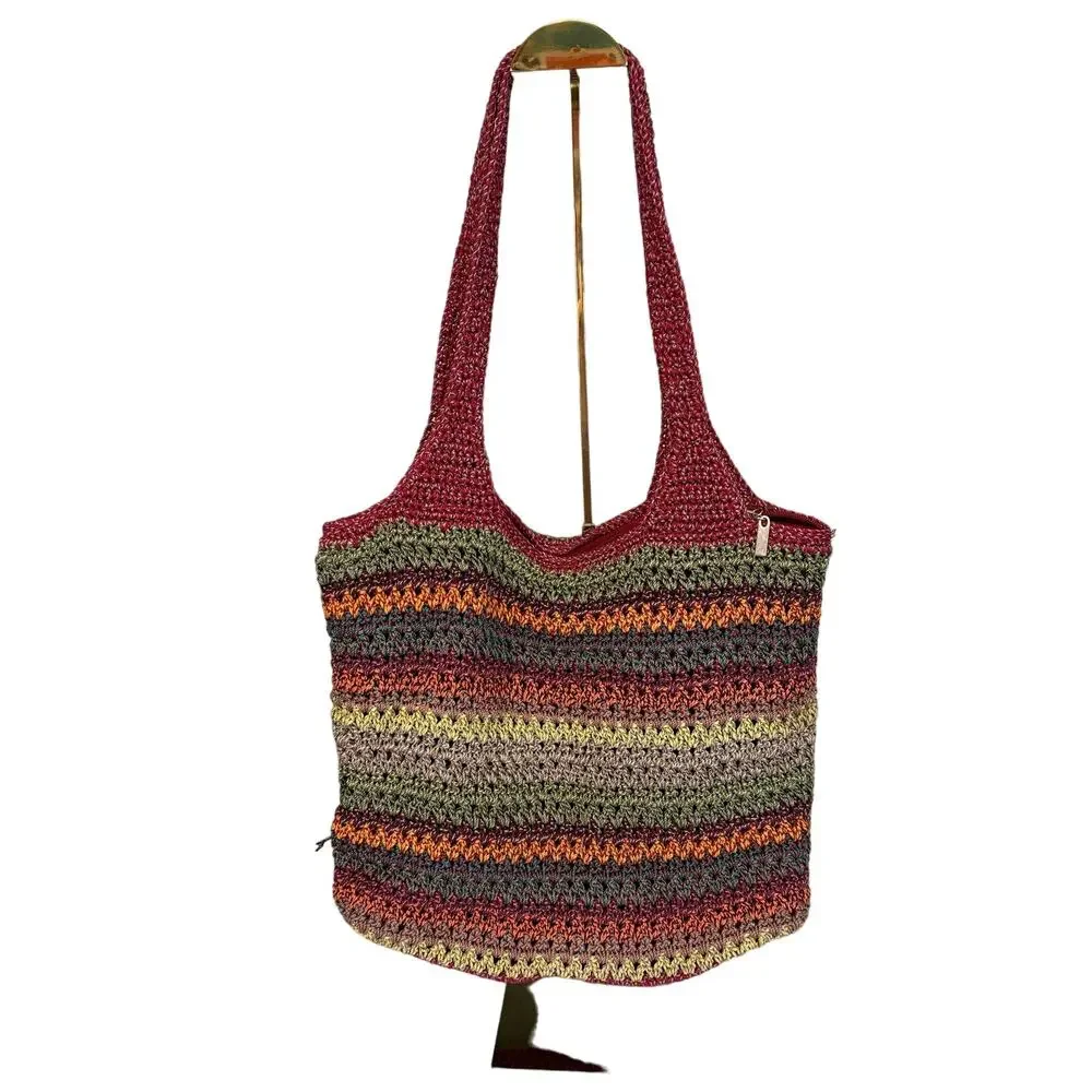THE SAK Shoulder Bag Women Travel Tote Hobo Crochet Striped Shopper Beach Casual